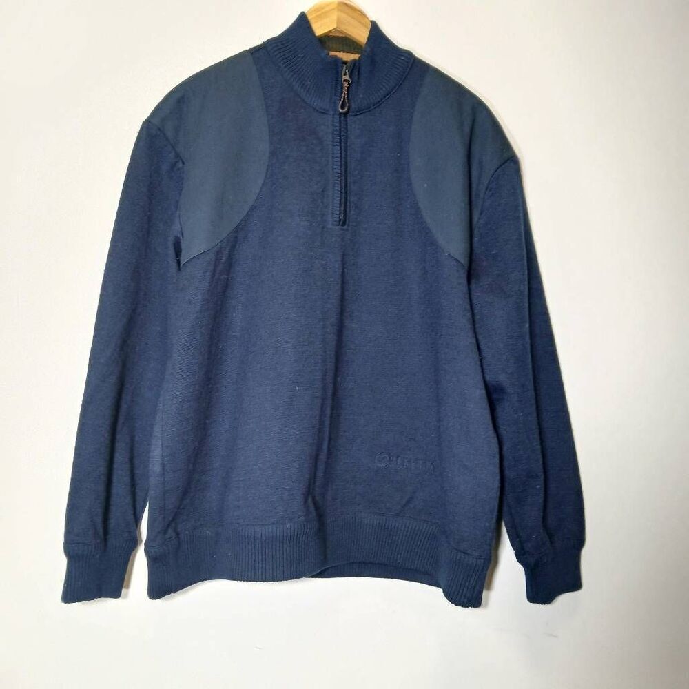 Beretta mens large 1/4 zip wool wind barrier lined shooting sweater jacket blue